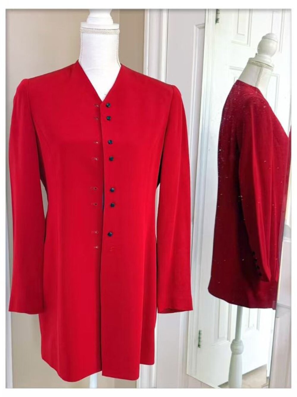 Red sleek button-front longline jacket size 6